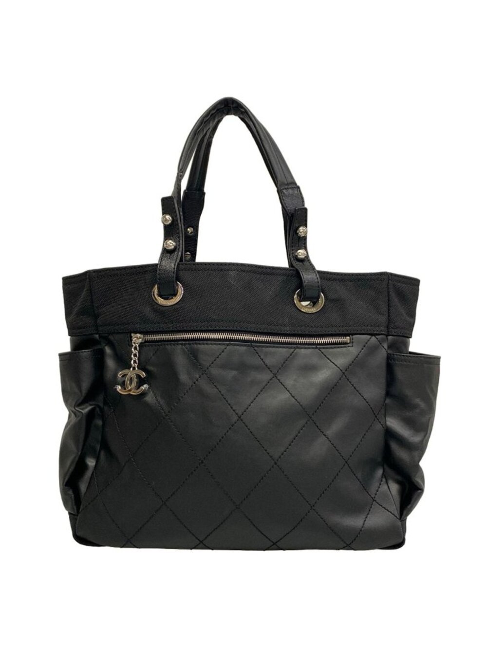 Chanel Tote Bag Paris Biarritz GM Black Silver Leather